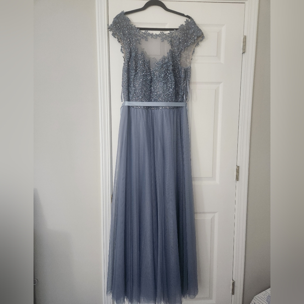 City Triangles Elegant Blue Lace Evening Gown Davids Bridal
